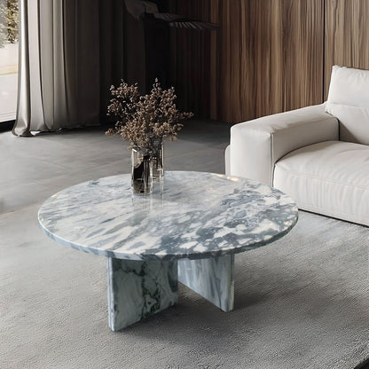 Luxury Natural Marble Coffee Table Genuine Marble, Living Room Centerpiece - Blue Gray