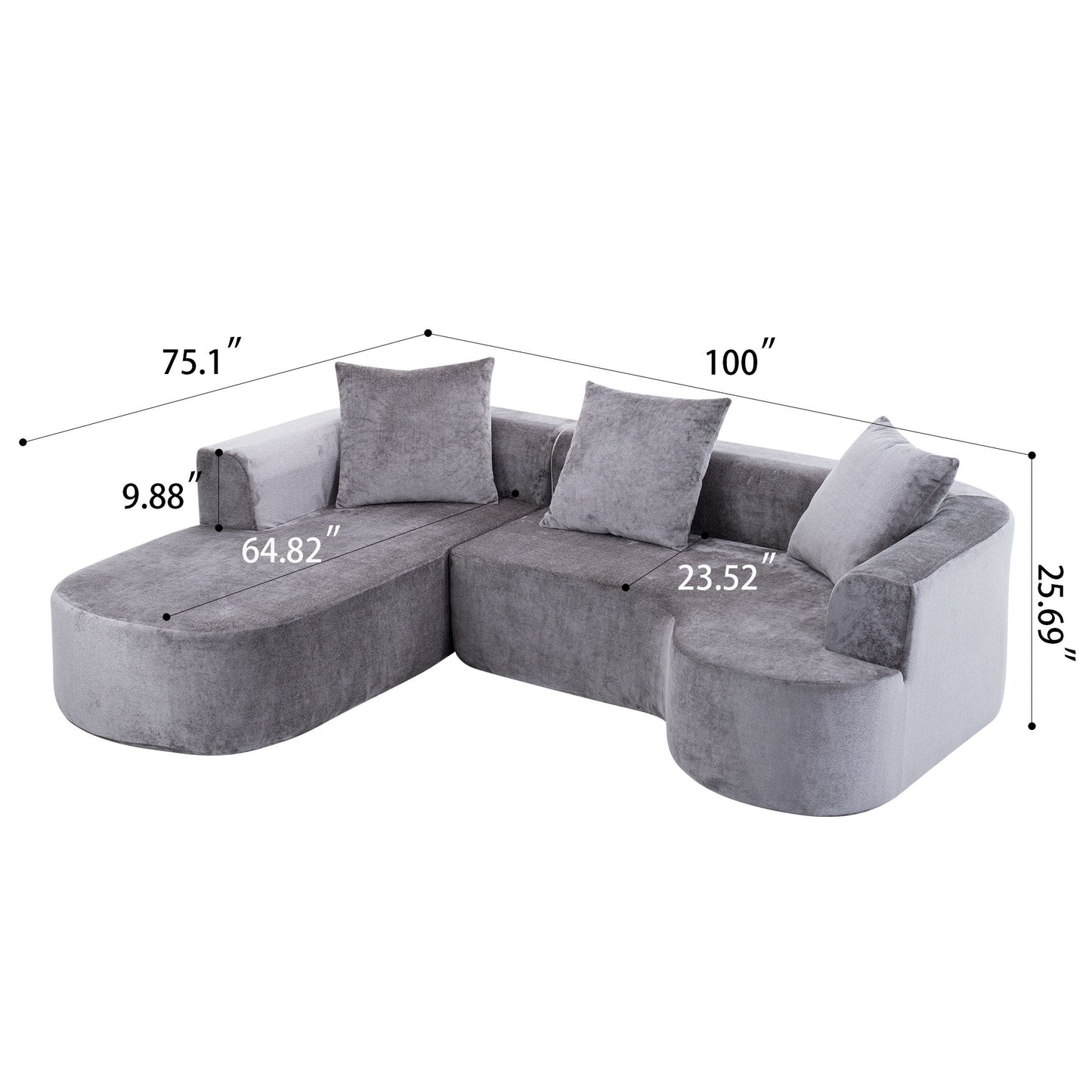 Modular Sectional Sofa With L Shape Chaise, Cloud Sectional Modern Sleeper Couch With Deep Seat, Sponge Compression Sofas - Gray