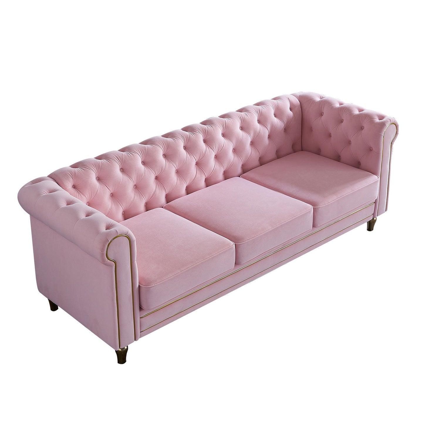 Chesterfield - Velvet Sofa 84.65" For Living Room - Pink