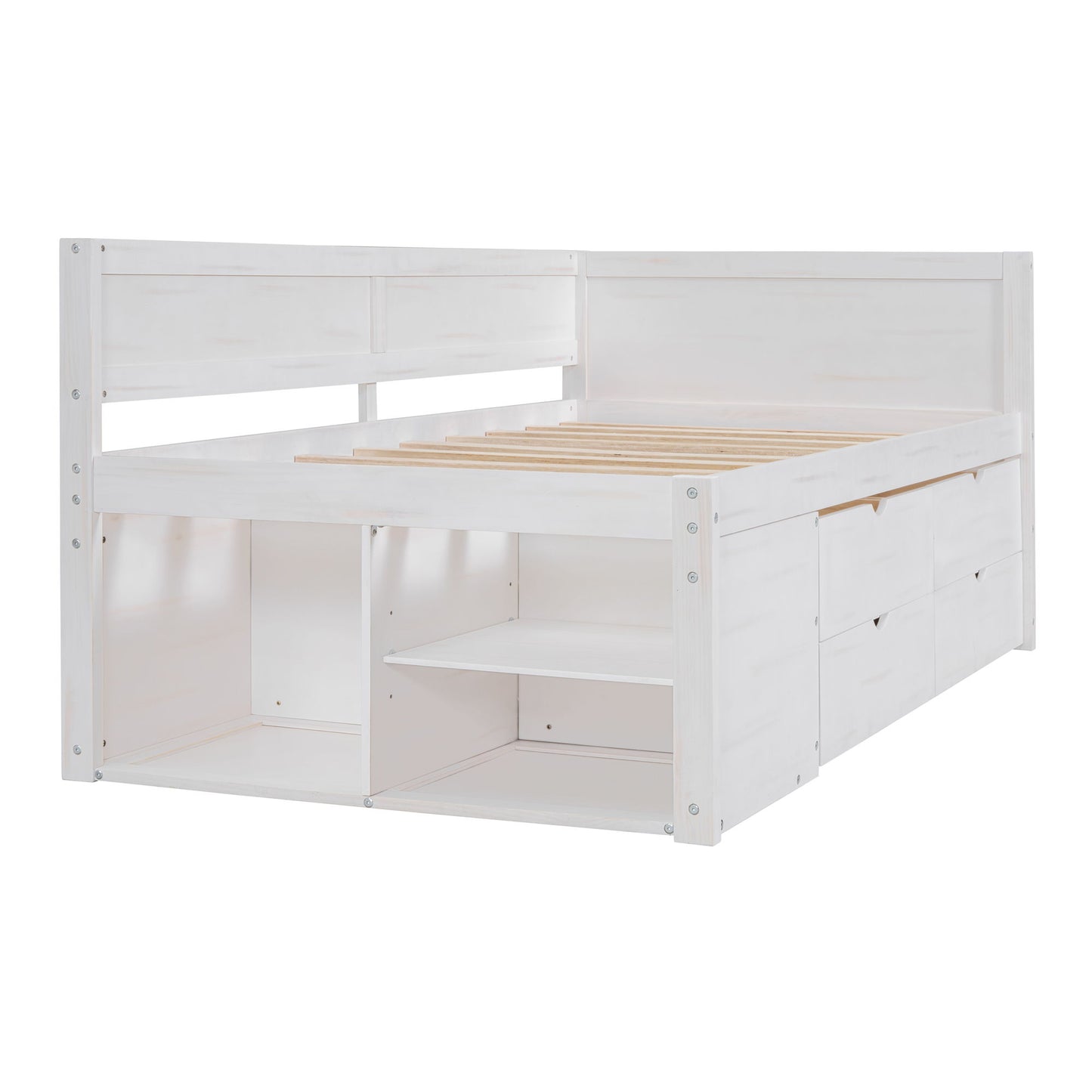 Twin Size Daybed With Drawers And Shelves - White
