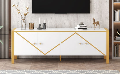 Modern Minimalist TV Stand For TVs Up To 75", Entertainment Center Media Console Cabinet With 2 Spacious Cabinets For Living Room - White