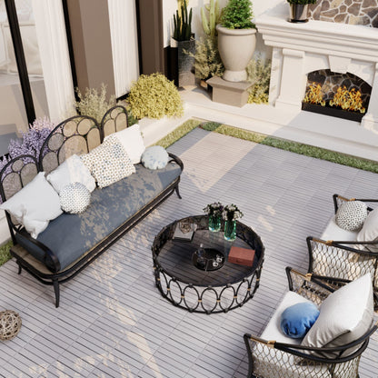 10 Piece Interlocking Deck Tiles Striped Pattern, Square Acacia Hardwood Outdoor Flooring For Patio, Bancony, Pool Side - Light Gray