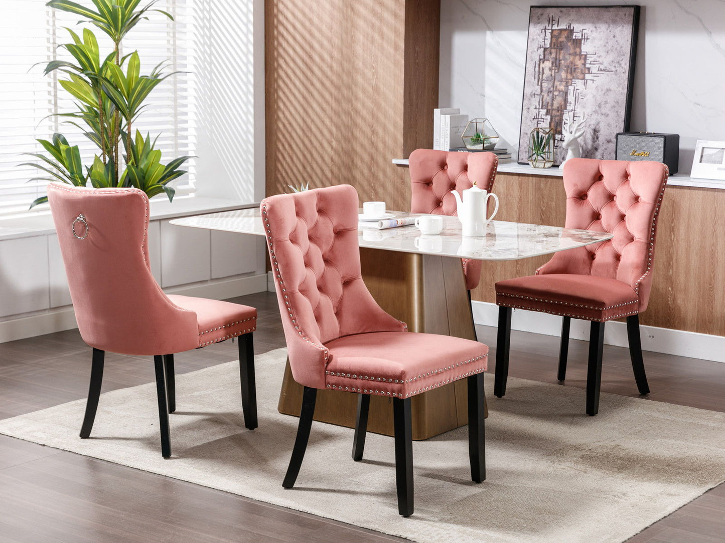 Nikki - Modern, High-End Tufted Solid Wood Contemporary Velvet Upholstered Dining Chair With Wood Legs Nailhead Trim (Set of 2) - Pink