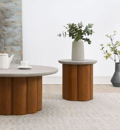 Evenlyn - Faux Concrete Top End Table - Walnut
