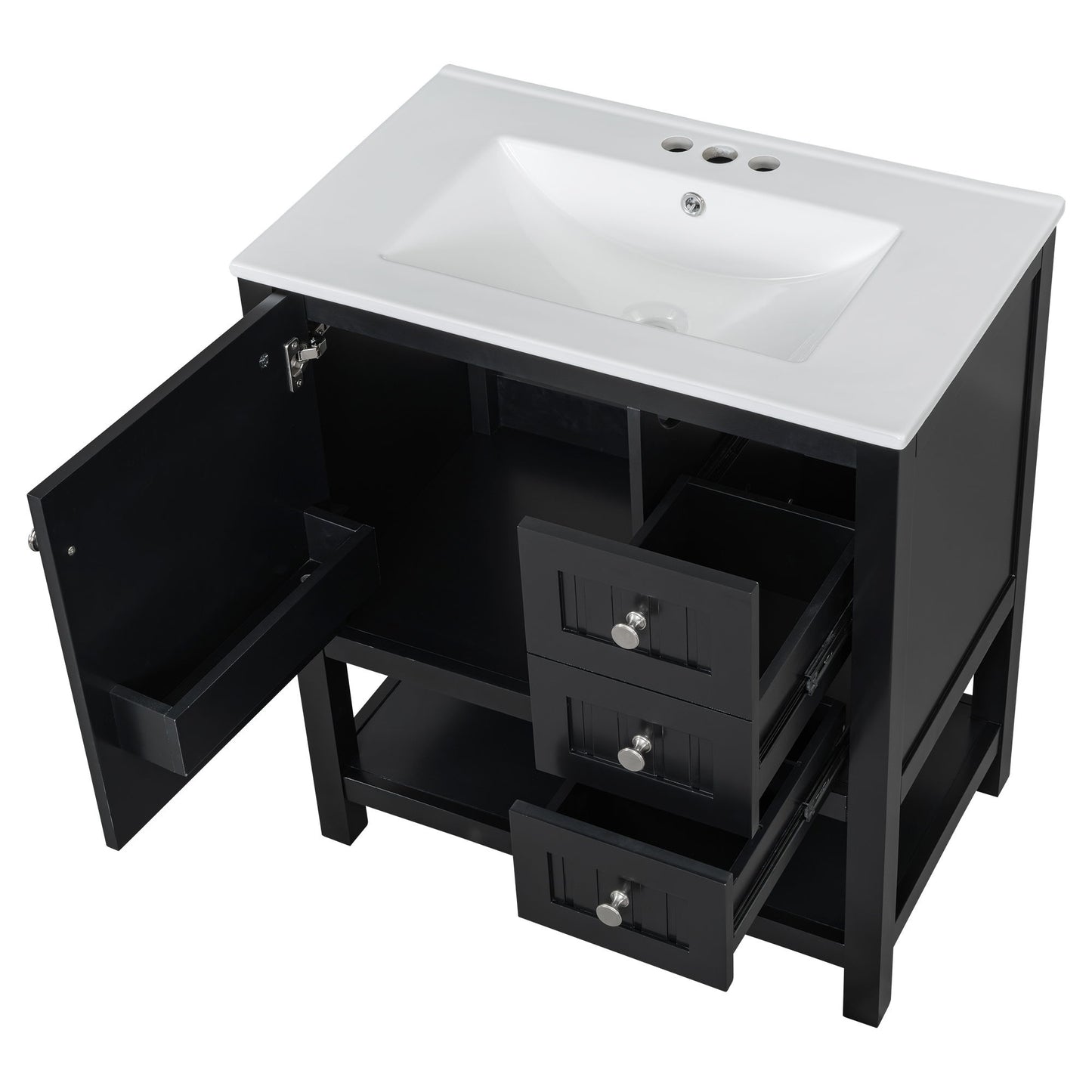 Transitional Style Bathroom Vanity Cabinet Combo With Ceramic Sink, Soft Close Door - Black