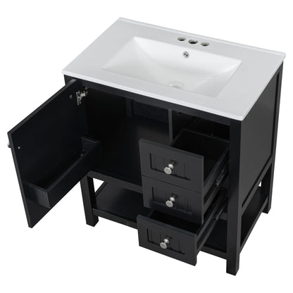 Transitional Style Bathroom Vanity Cabinet Combo With Ceramic Sink, Soft Close Door - Black