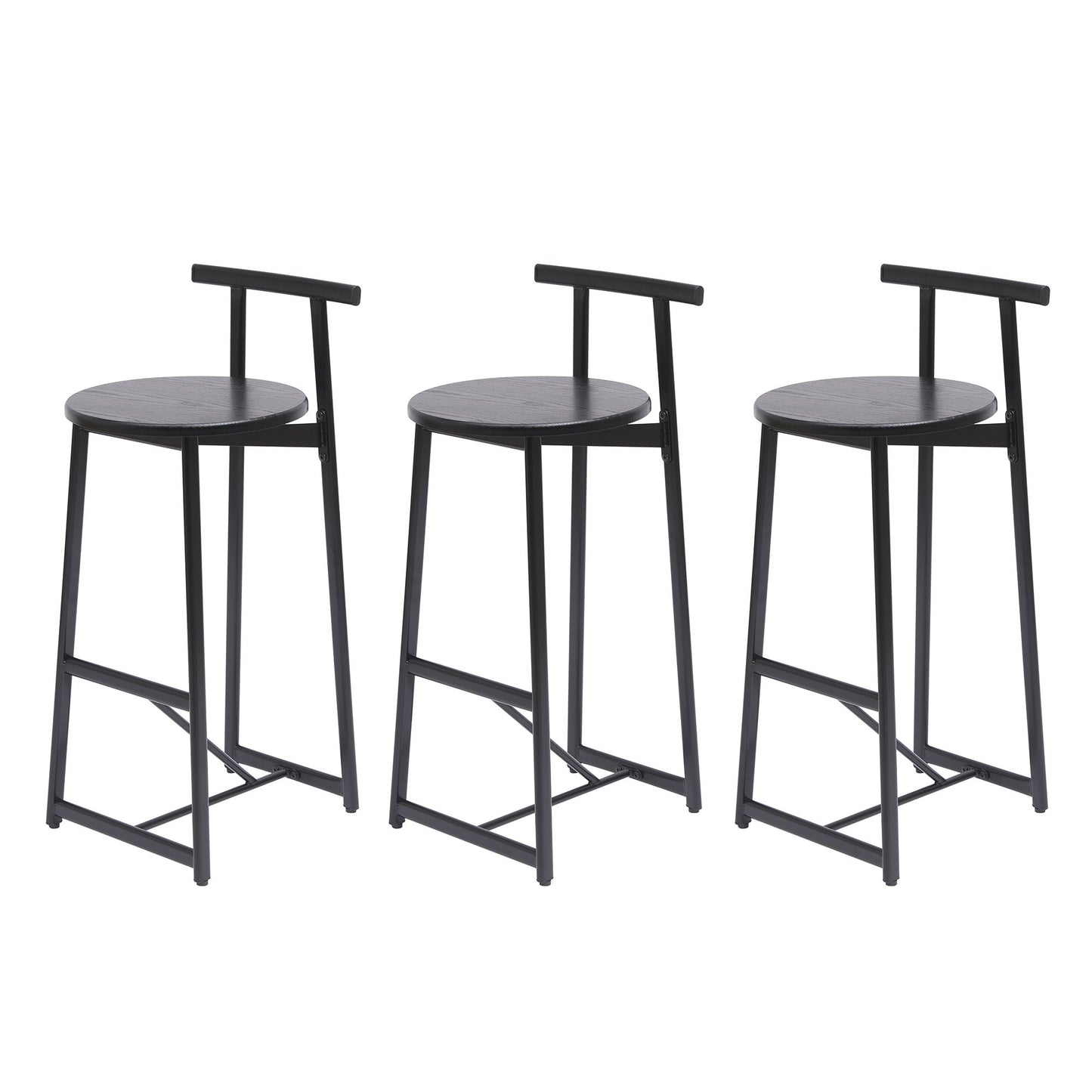 Modern Kitchen Bar Stools (Set of 3) With Footrest - Black