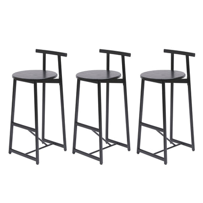 Modern Kitchen Bar Stools (Set of 3) With Footrest - Black