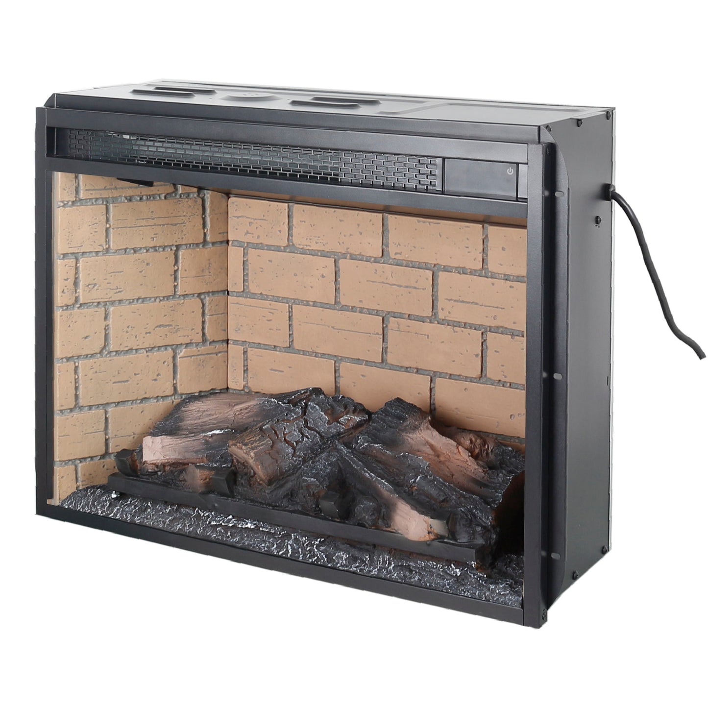 23" Infrared Quartz Heater Fireplace Insert -Woodlog Version With Brick - Antique Black