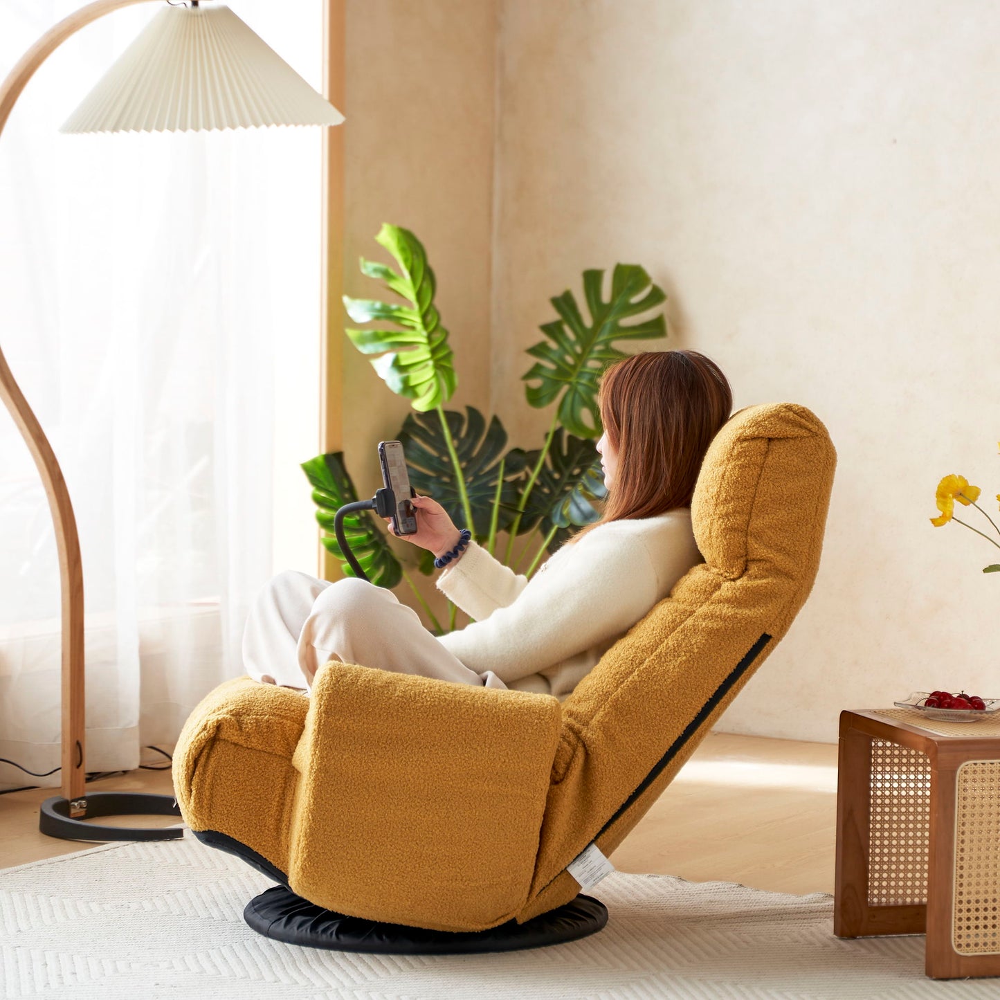 Adjustable Swivel Lounge Chair With 360 Degree Rotating Seat And Headrest Support, Leisure Chair Deck Chair Game Chair For Living Room - Yellow