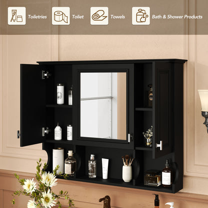 Wall Mounted Bathroom Medicine Cabinet, Modern Bathroom Wall Cabinet With Mirror, Mirror Cabinet With Open Shelves - Black
