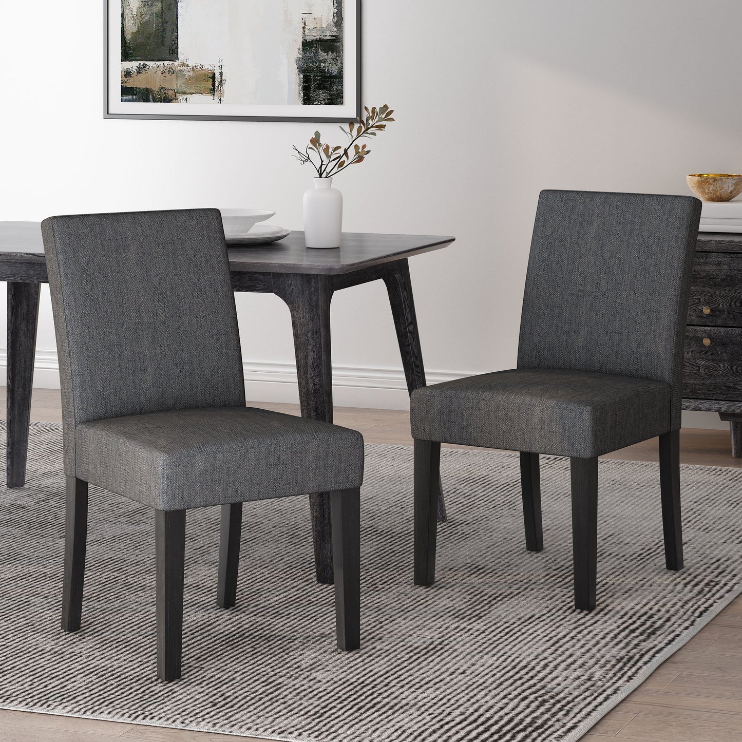 Contemporary Fabric Dining Chair With Upholstered Seating And Tapered Legs - Charcoal