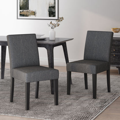 Contemporary Fabric Dining Chair With Upholstered Seating And Tapered Legs - Charcoal