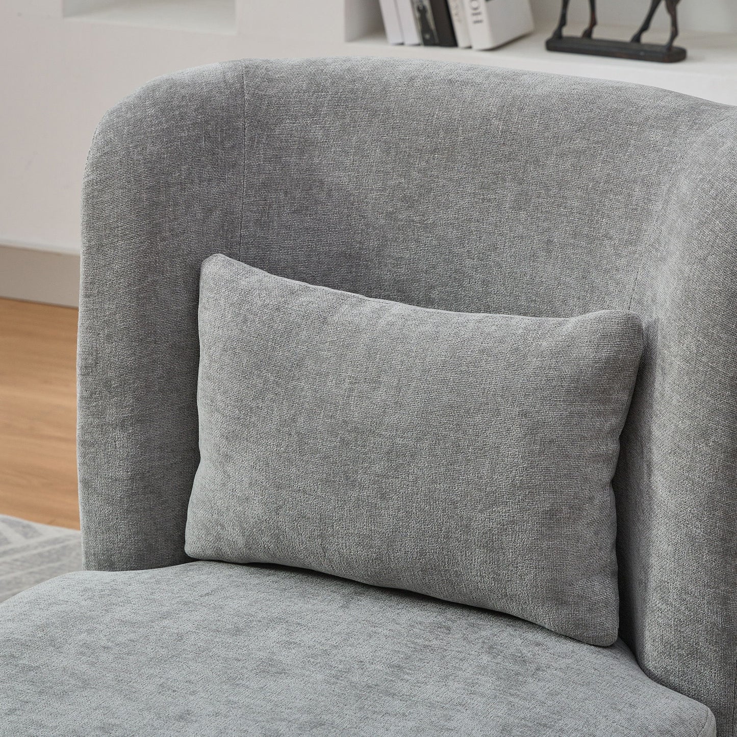 Modern Cushioned Armless Metal Base 360 Degree Swivel Chair With Pillow, Suitable For Living Room, Family Room, Bedroom, Lounge Area, Office - Gray