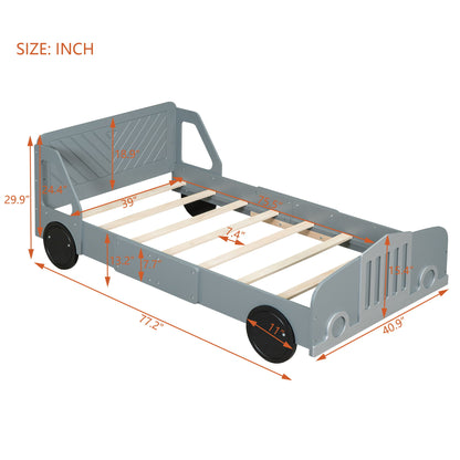 Twin Size Car Shaped Platform Bed With Wheels - Gray