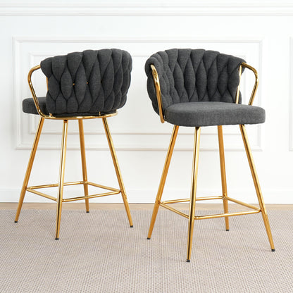 Modern Design High Stool With Gold Plated Legs For Kitchen Dining Linen (Set of 2) - Dark Gray