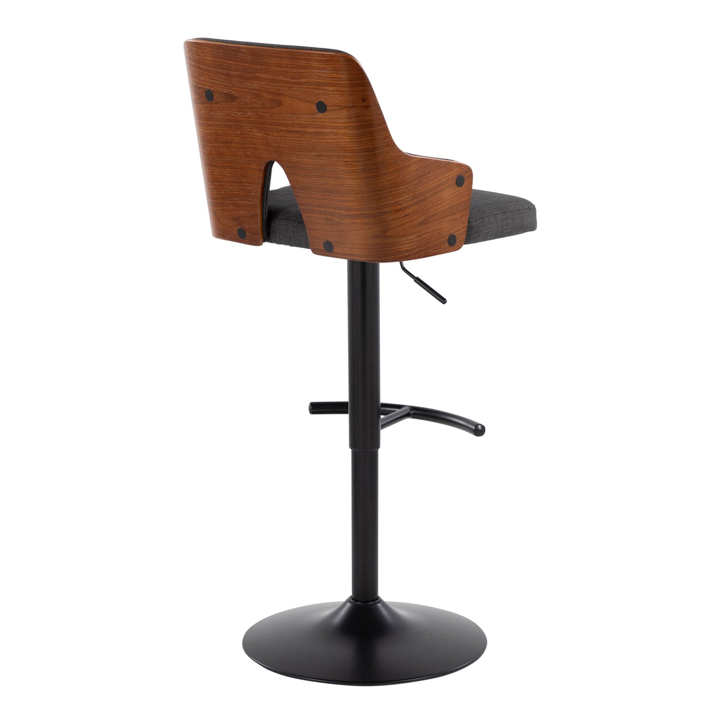 Stella - Contemporary Adjustable Barstool Stool With Swivel With Rounded T Footrest (Set of 2) - Black / Walnut / Charcoal
