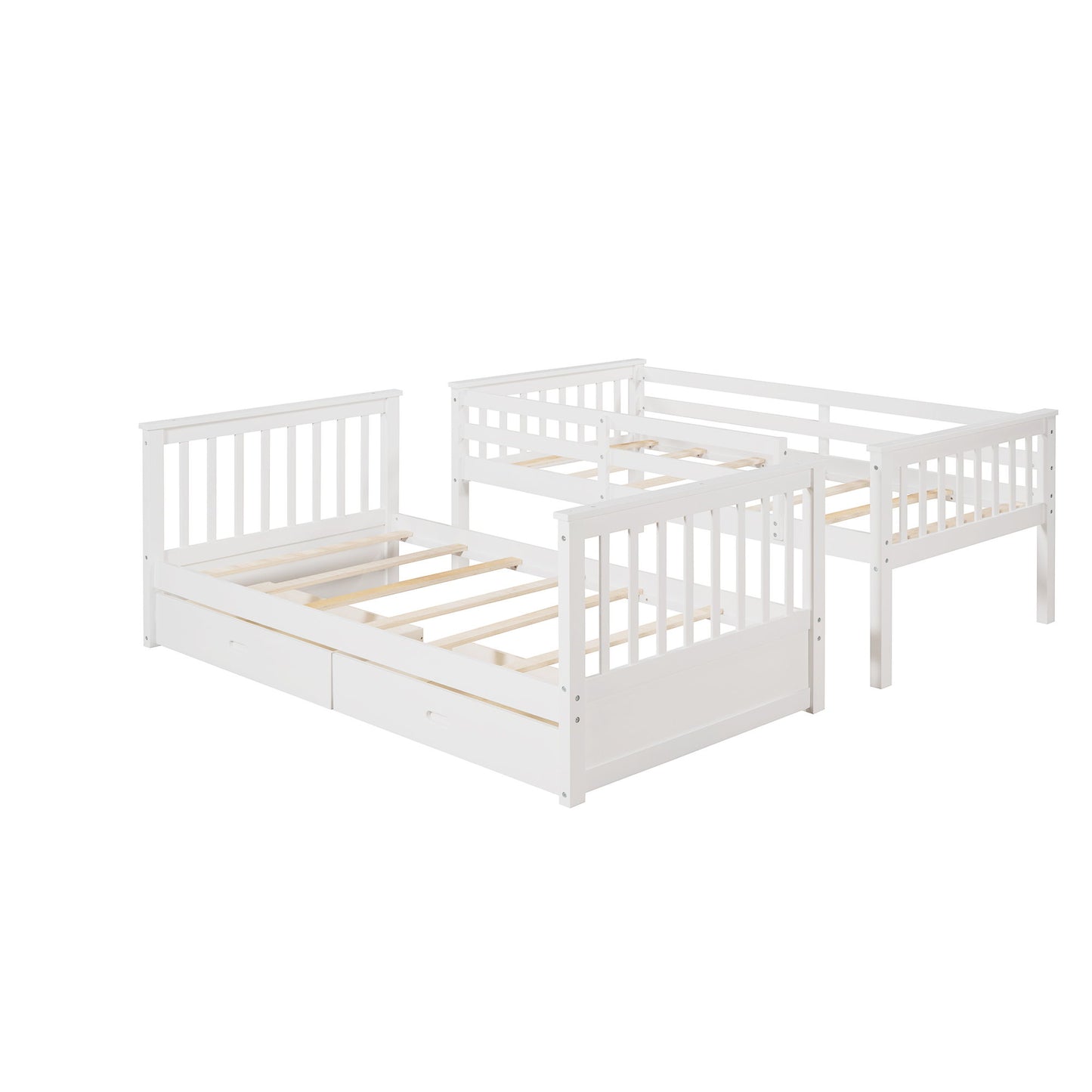 Twin Over Twin Bunk Bed With Ladders And 2 Storage Drawers - White