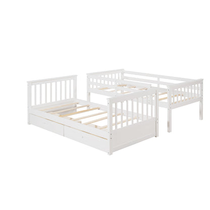 Twin Over Twin Bunk Bed With Ladders And 2 Storage Drawers - White