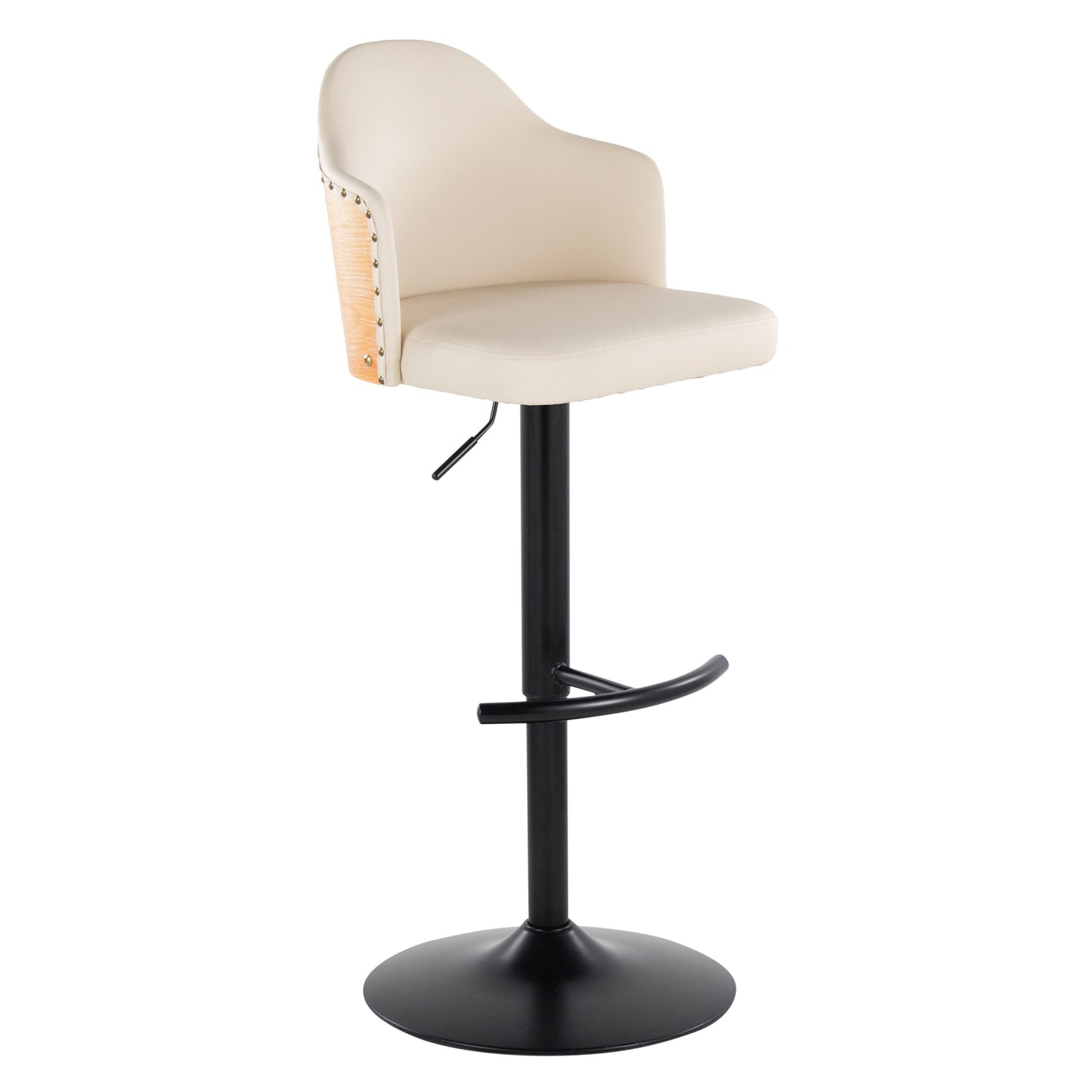 Ahoy - Contemporary Adjustable Barstool With Swivel With Rounded T Footrest (Set of 2) - Black / Natural / Cream