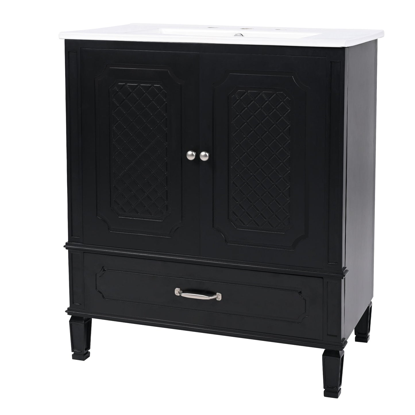 Vintage Style 30" Bathroom Vanity With Sink, Multi Functional Storage, Soft Closing Door - Black