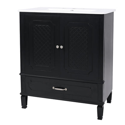 Vintage Style 30" Bathroom Vanity With Sink, Multi Functional Storage, Soft Closing Door - Black
