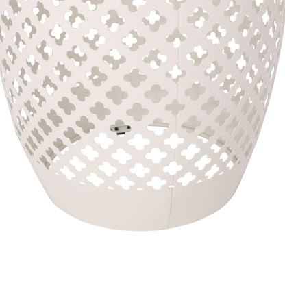 Transitional Roswell - Side Table With Tile Mosaic Top And Lace Cut Metal Frame - White