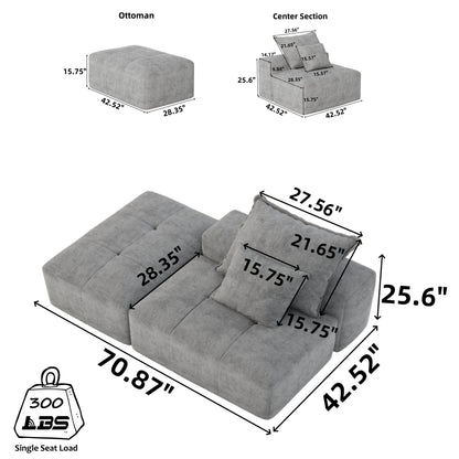 Modern Oversized Modular Sectional Sofa, Sparkling Chenille Soft Cushion Sofa With 2 Pillows, Diy Combination Tufted Sofa, No Assembly Required - Blue