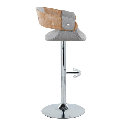 Elisa - Mid-Century Modern Adjustable Barstool With Swivel With Rounded T Footrest (Set of 2) - Chrome / Whitewashed / Gray