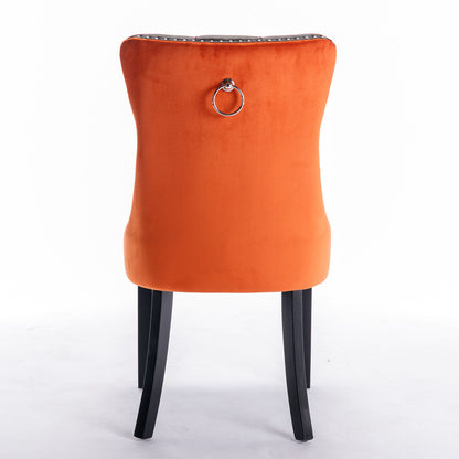 Nikki - Modern, High-End Tufted Solid Wood Contemporary And Velvet Upholstered Dining Chair With Wood Legs Nailhead Trim (Set of 2) - Black / Orange