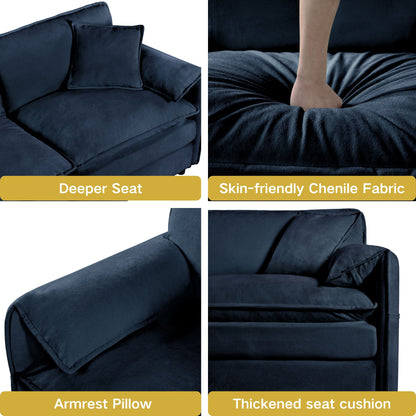 Oversized Recliner Chair With Movable Ottoman, Soft Chenille Upholstered Indoor Lounge Chair, Diy Combination - Blue