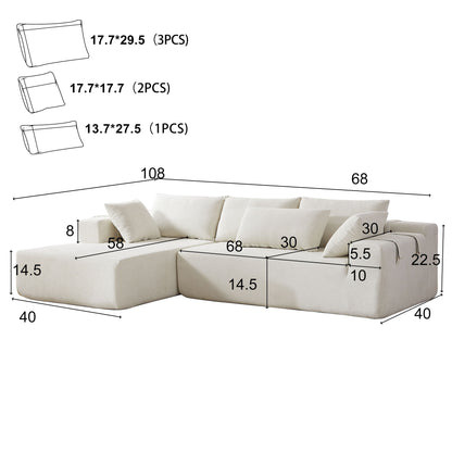 Modern Chenille Upholstered Sectional Sofa Couch Set, Modular L Shaped Sectional Living Room Sofa Set With 6 Pillows, Free Combination - Beige
