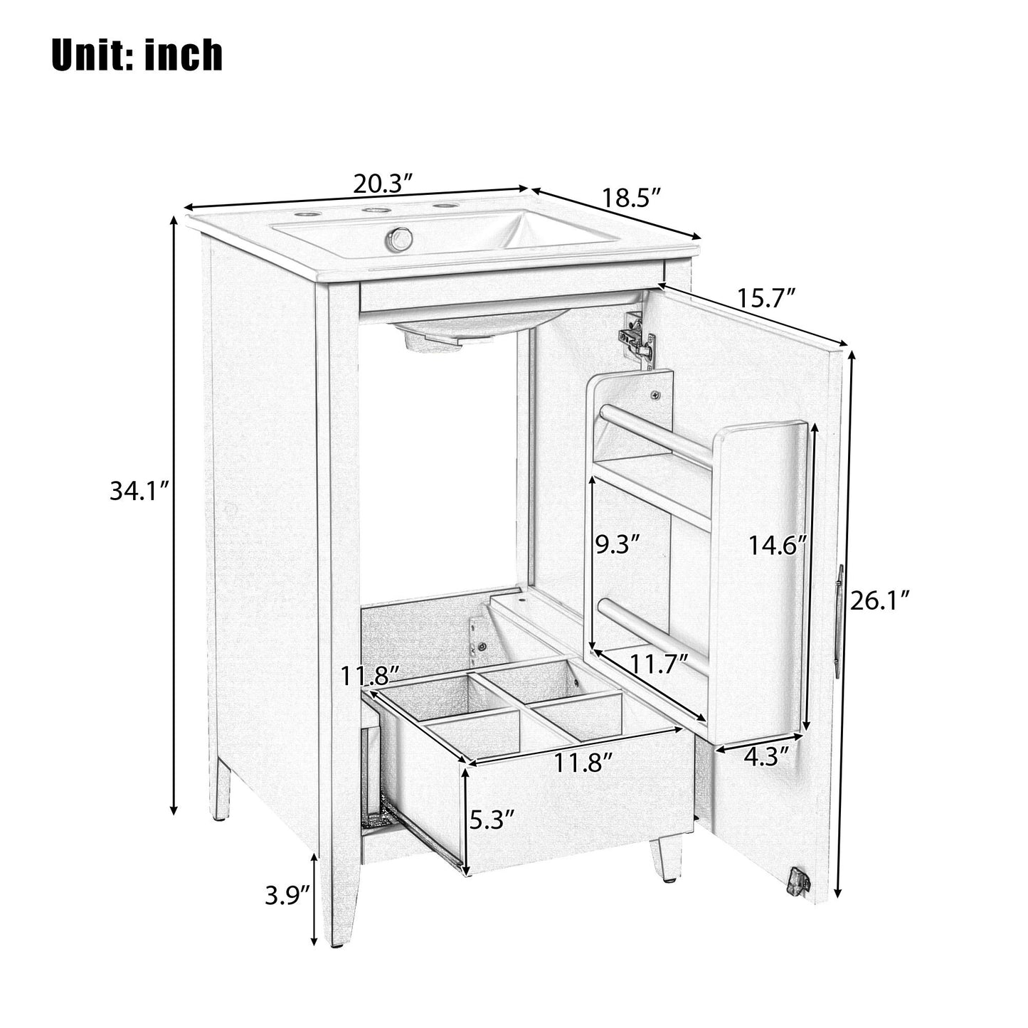 Modern 20.3" Bathroom Vanity With Sink And Functional Storage - Gray
