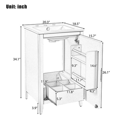 Modern 20.3" Bathroom Vanity With Sink And Functional Storage - Gray
