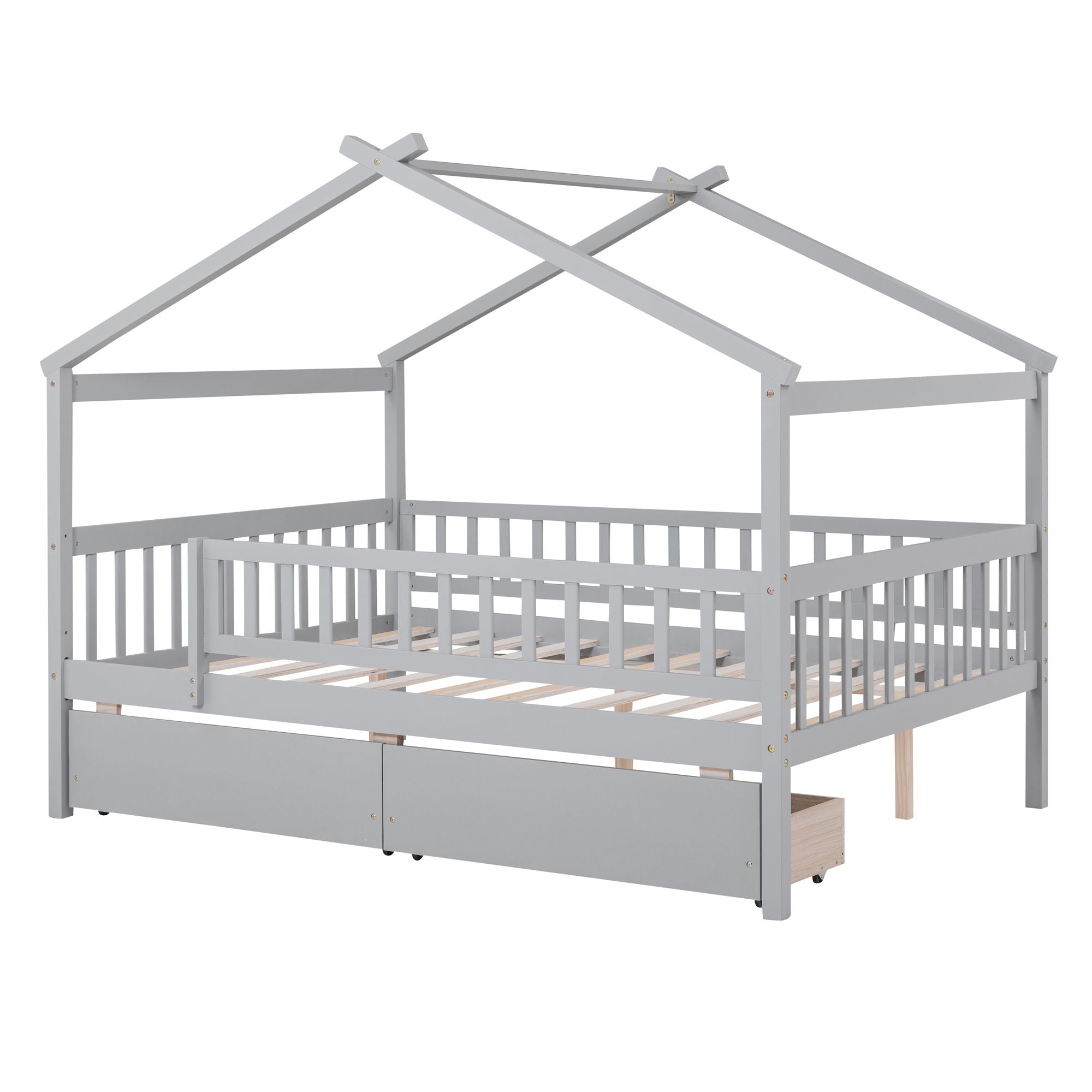 Full Size House Bed With 2 Drawers - Gray