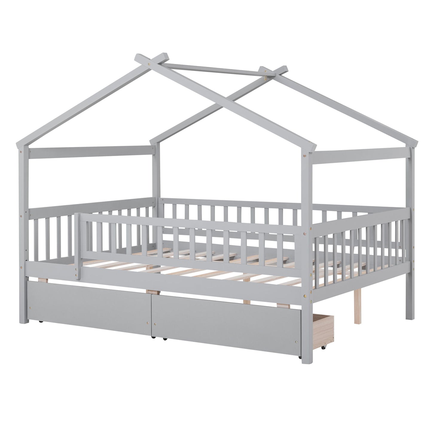 Full Size House Bed With 2 Drawers - Gray