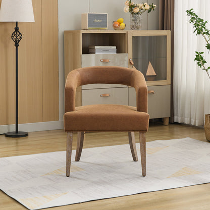 Wide Modern Barrel Open Back Upholstered Accent Chair With Weathered Solid Wood Legs Dining Chairs For Dining Room, Club, Kitchen And Living Room - Brown
