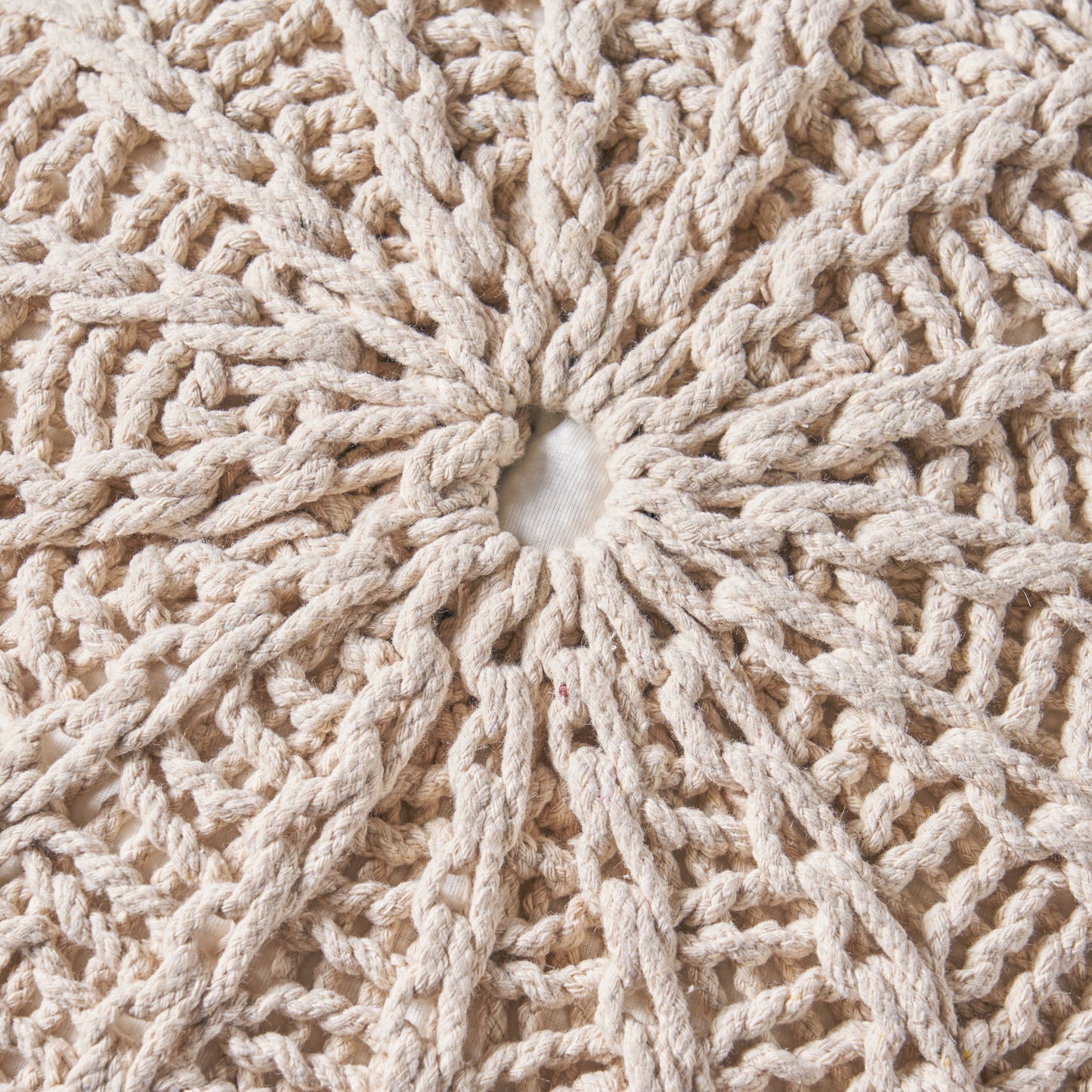 Bordeaux - Knitted Cotton Round Pouf, Versatile Ottoman And Floor Cushion - Beige
