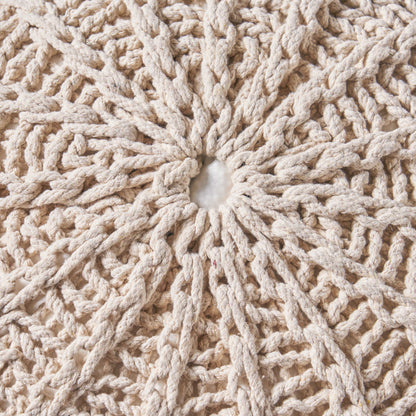 Bordeaux - Knitted Cotton Round Pouf, Versatile Ottoman And Floor Cushion - Beige