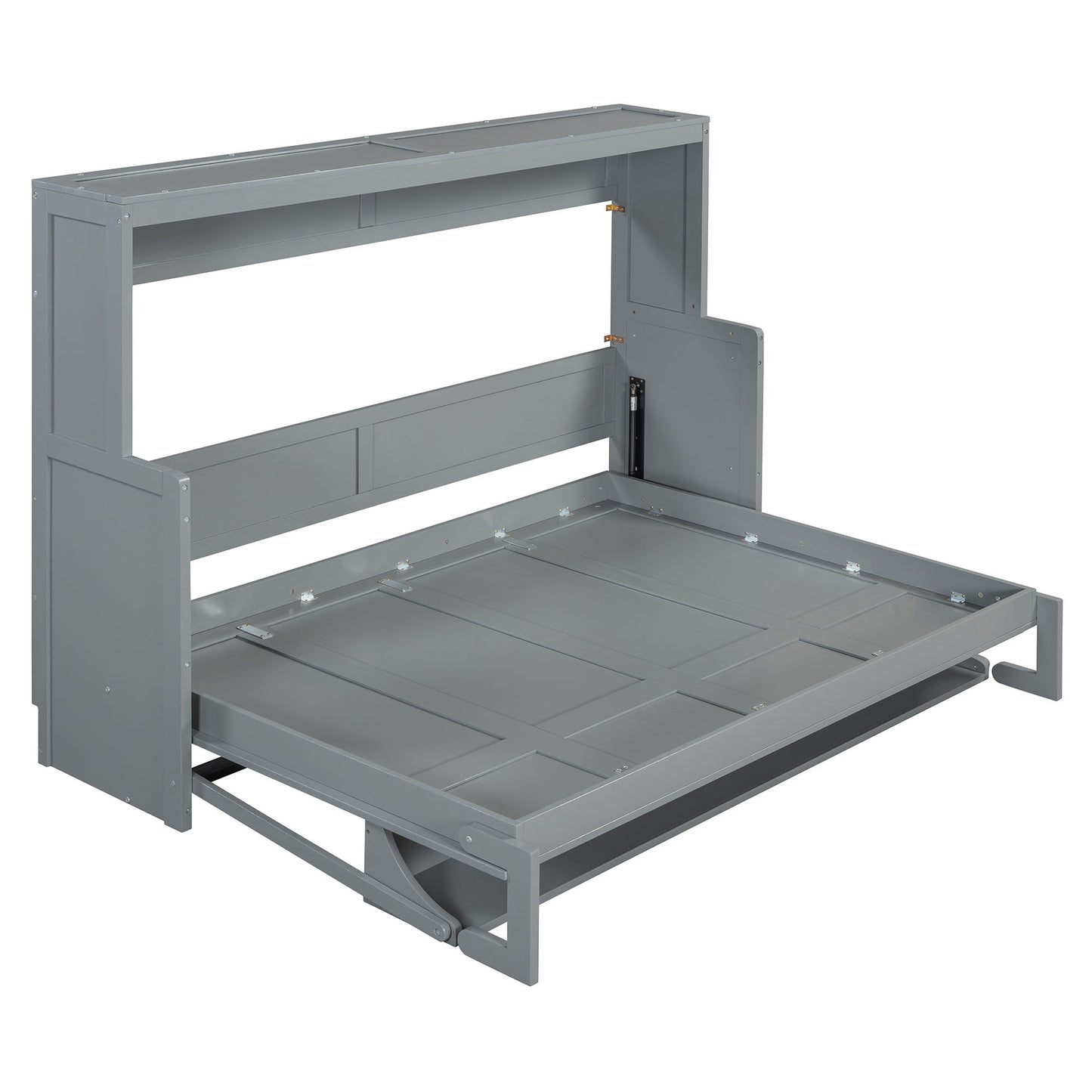 Full Size Murphy Bed With Hydraulic Lift & Desk Design - Gray