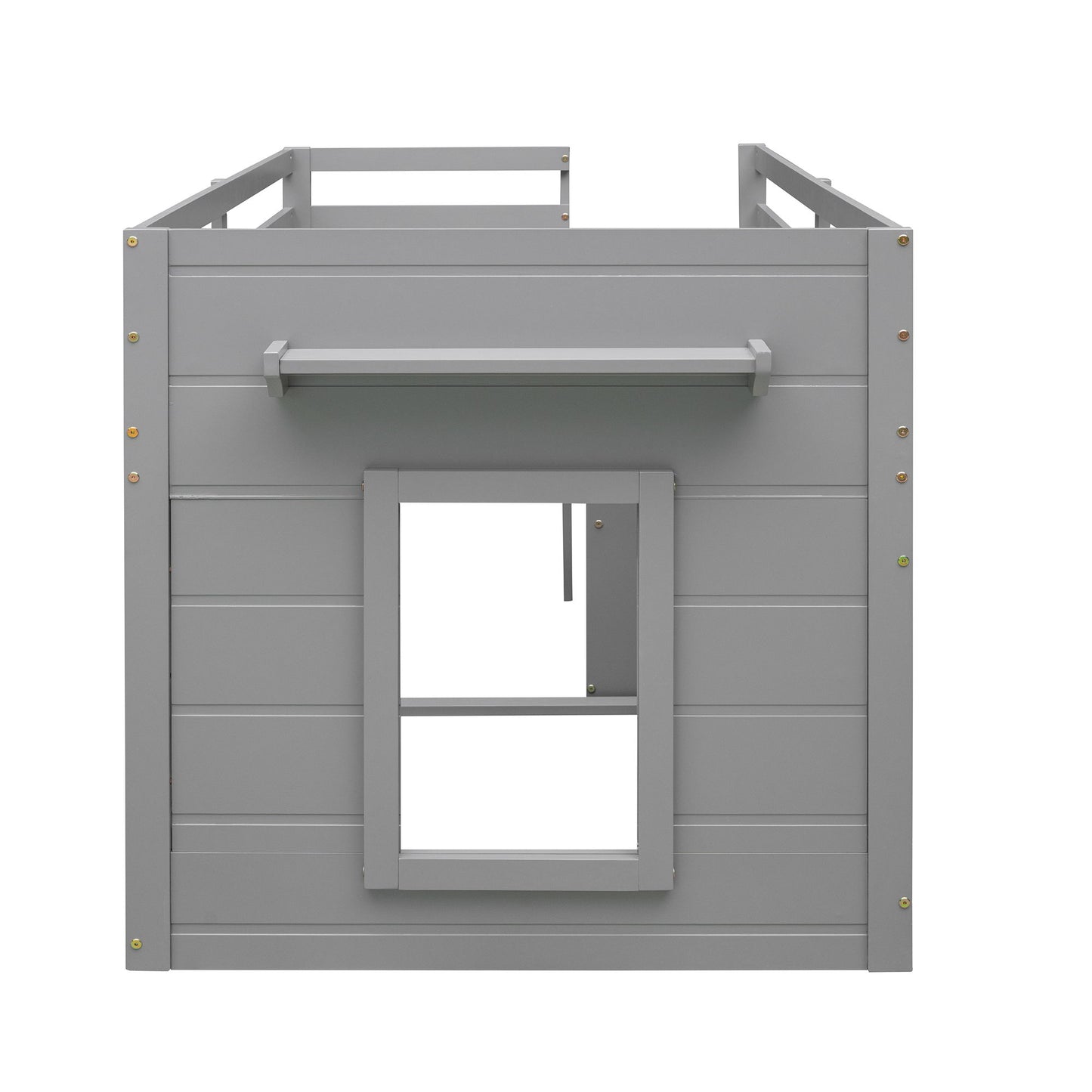 Twin Size Loft Bed With Cabinet And Shelf - Gray