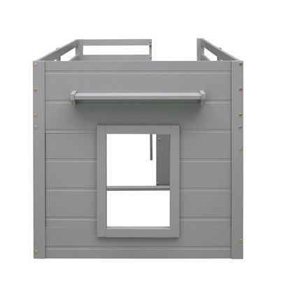 Twin Size Loft Bed With Cabinet And Shelf - Gray