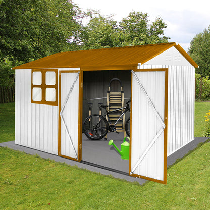 10'x8' Garden Sheds Outdoor Storage Sheds With Window - White / Yellow