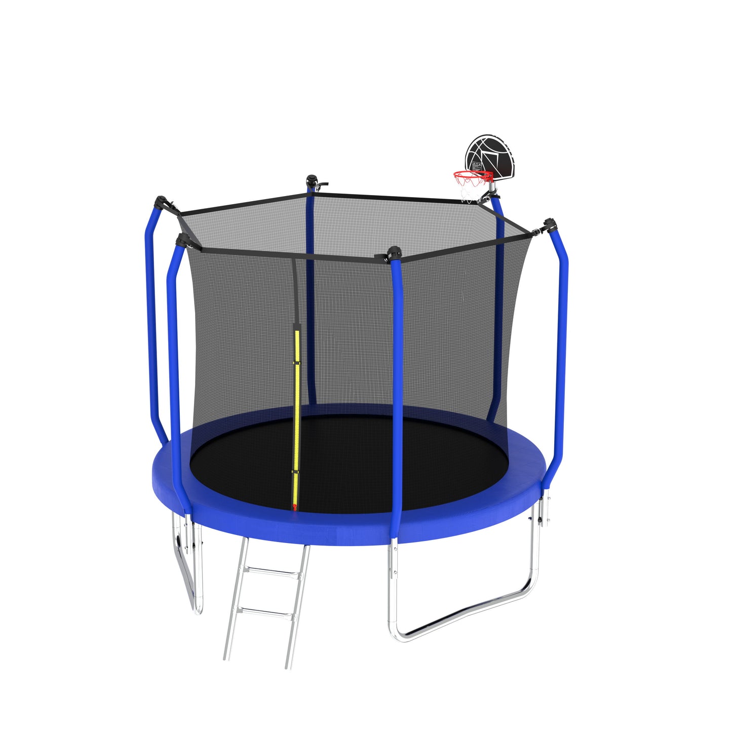 8Ft Trampoline With Basketball Hoop, Astm Approved Reinforced Type Outdoor Trampoline With Enclosure Net - Blue