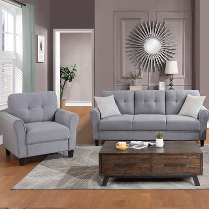 Modern Living Room Sofa Set Linen Upholstered Couch Furniture For Home Or Office - Light Gray / Blue