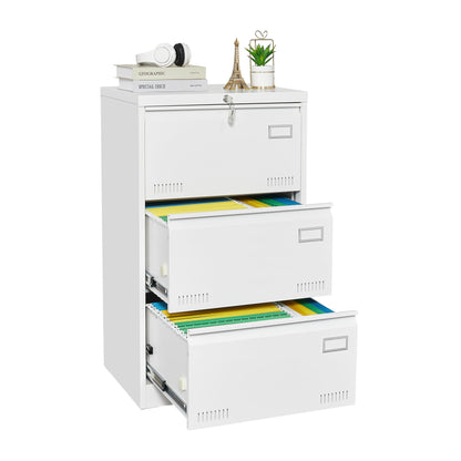 Filing Cabinet Lateral File Cabinet With Lock, 3 Drawer - White