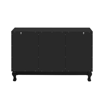 Modern Mirrored TV Stand For TV Up To 55", Entertainment Center Solid Wood Legs, Metal Handle And 3 Adjustable Shelves For Living Room - Black