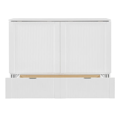 Full Size Murphy Bed With Drawer And A Set Of Sockets & USB Ports, Pulley Structure Design - White