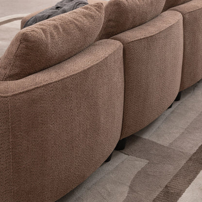 Mid - Century Modern Three Seater Sofa, Lamb Wool Fabric - Camel