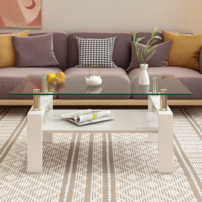 Modern Rectangular Coffee Table & Tempered Glass Top Layer, Table For Living Room - Transparent